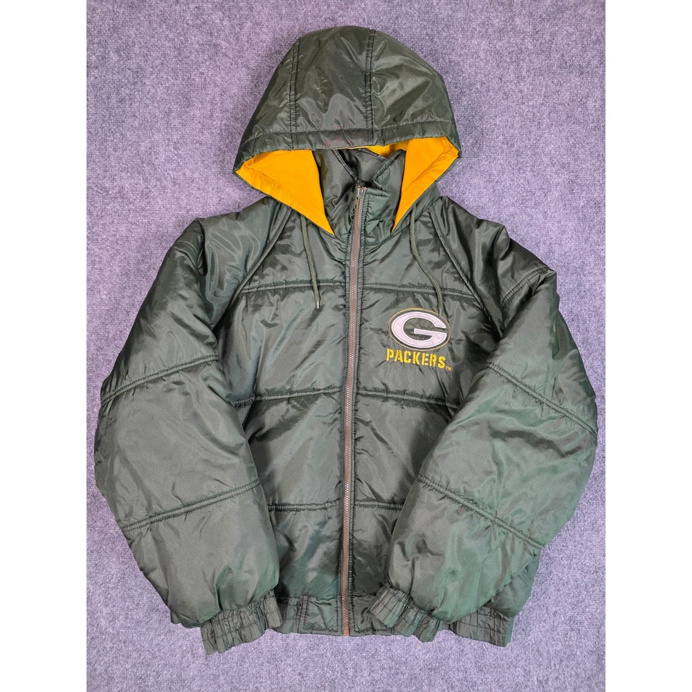 Vintage 90s Green Bay Packers Puffer Jacket Mens Large Game Day Fans Gear Green